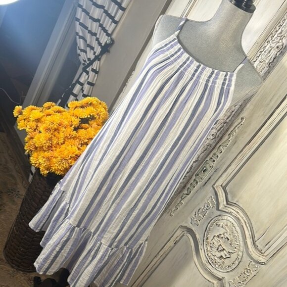 Beachlunchlounge Striped Sleeveless Dress with Ruffle Hem 100% Cool Cotton - Picture 2 of 8